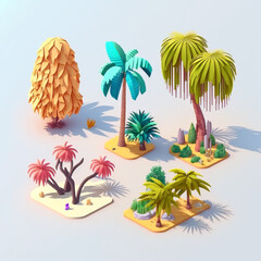 Obraz premium Set of stylized 3D tree illustrated icons and elements - Created with Generative AI technology