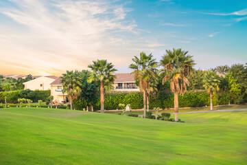 Fototapeta na wymiar Beautiful view of the green lawn in Sheikh Zayed, Egypt