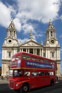Double Decker Bus in Front of St Paul's Cathedral, London, England