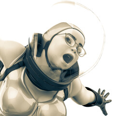 astronaut pinup girl is jumping like spider close up