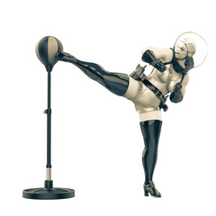 astronaut pinup girl is kicking the punch bag © DM7
