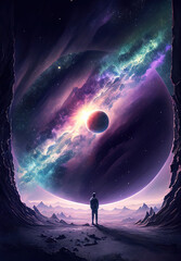 Silhouette against the background of space and planets. sketch art for artist creativity and inspiration. generative AI	
