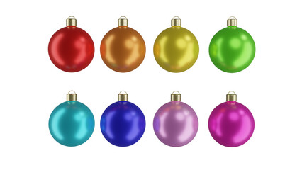 Obraz premium Set of classic multicolored Christmas balls for New Year decoration isolated on transparent background. Minimal concept. 3D render