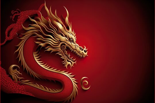 Red chinese dragon pattern on red background