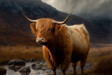 Highland cattle from Scotland. Generative AI