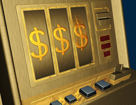 Close-Up of Gold Slot Machine With Row of Dollar Signs