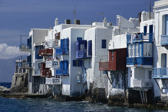Buildings and Shoreline, Little Venice, Mykonos, Greece