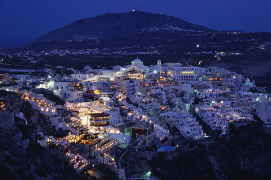 Town at Dusk, Thira, Santorini, Greece