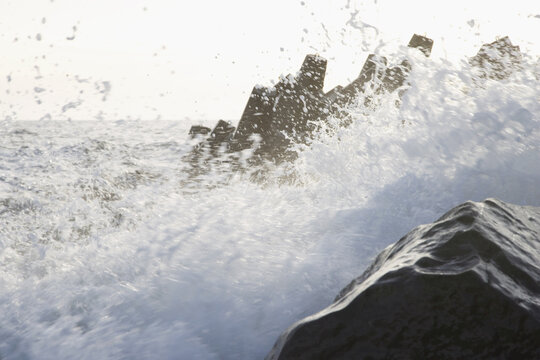 Waves Crashing on Rocks, Bovbjerg, Jylland, Denmark