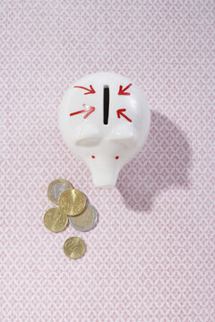 Piggy Bank and Euro Coins