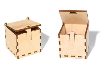 Wooden empty box isolated on white background