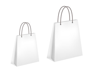 White shopping bags isolated on transparent background. Emty paper package illustration.
