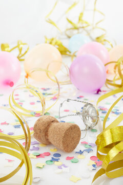 Champagne Cork, Balloons and Streamers