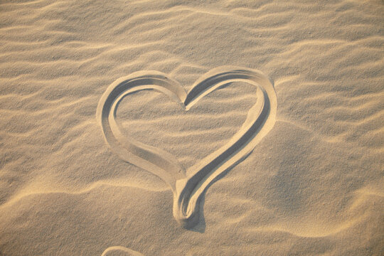 Heart Drawing on Sand, Biscarrosse, Landes, Aquitaine, France