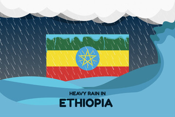 Heavy rain in Ethiopia banner, rainy day and winter concept, cold weather, flood and precipitation