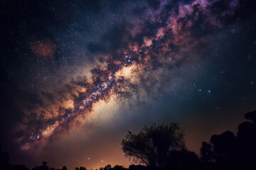 Obraz na płótnie Canvas Gorgeous Milky Way galaxy captured in a grainy, long exposure night sky shot. Generative AI