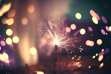 colorful background with golden bokeh and sparkler