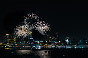 Abstract colored firework background light up the sky with dazzling display
