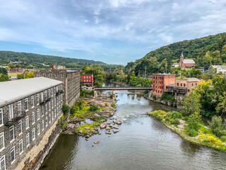 Old buildings along the Mohawk River in Little Falls, NY