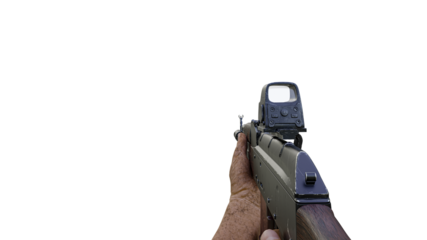First-person, FPS shooter war game screenshot concept - PNG format, easy background replecement.