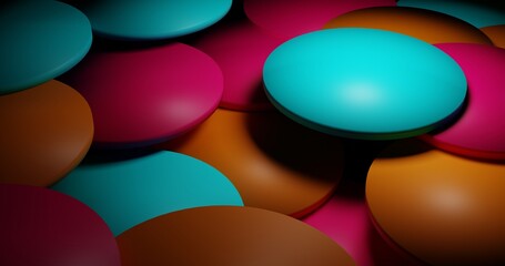 background of bright, colored discs, abstraction, 3d render