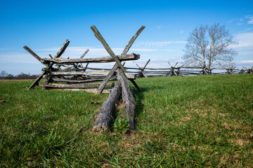 Fence seen from below on Henry Hill, Bull Run, Mannassas, Virginia.