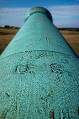 Civil war cannon from 1861 with U.S. engraving on Henry Hill, Bull Run, Mannassas, Virginia.