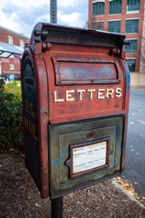 Old, red letter box in Manassas, Virginia