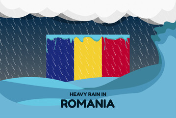 Heavy rain in Romania banner, rainy day and winter concept, cold weather, flood and precipitation