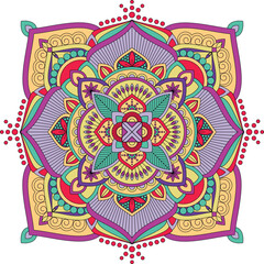 Colorful hand drawn circular mandala.