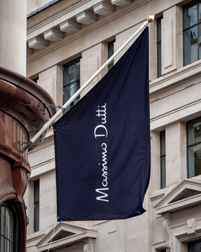 LONDON, UK - MAY 06, 2019:  Banner sign outside Massimo Dutti shop in Regents Street
