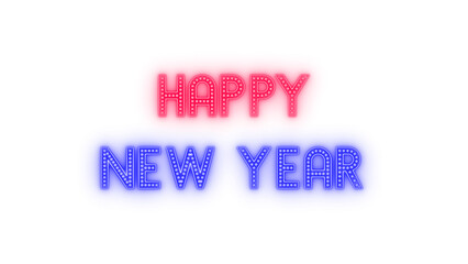 PNG happy new year text, neon lights glowing and shiny on transparent background, new year and Christmas design element