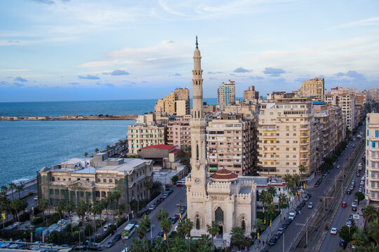 Beautiful view of Al Qaaed Ibrahim Basha Mosque in Alexandria, Egypt