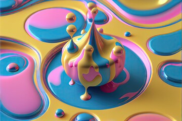 Fototapeta premium Fluid art texture. Background with abstract mixing paint effect. 3D render of the mixed paints and bubbless