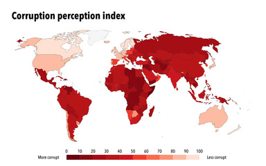 Corruption perception index for the different countries around the world - obrazy, fototapety, plakaty