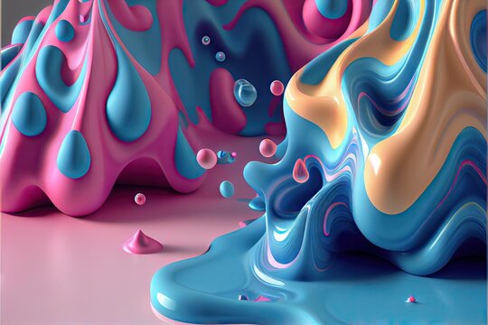 Fluid art texture. Background with abstract mixing paint effect. 3D render of the mixed paints and bubbless