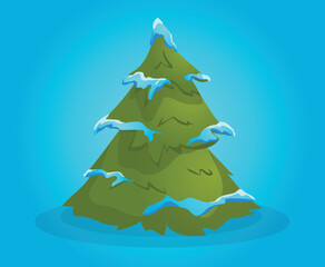 Christmas tree on a blue background. Christmas tree in the snow