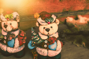 Ceramic bears,outdoor Christmas decoration.