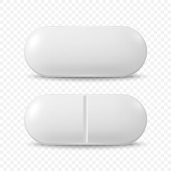 Vector 3d Realistic White Pharmaceutical Medical Pill, Capsule, Tablet Icon Set Isolated. Front View. Medical Concept