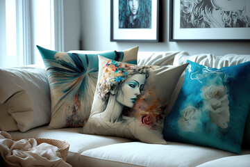 Decorative pillows for the sofa. Generative AI