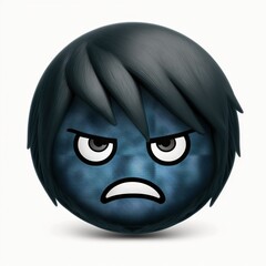 Angry emo emoji with dark hair and angry face - obrazy, fototapety, plakaty