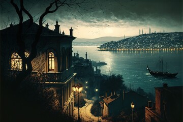 Embankment of Istanbul overlooking the Sea of Marmara. Nice view of Istanbul. AI