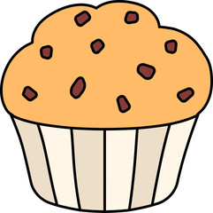 Muffin Chocolate chip Dessert Icon Element illustration colored outline