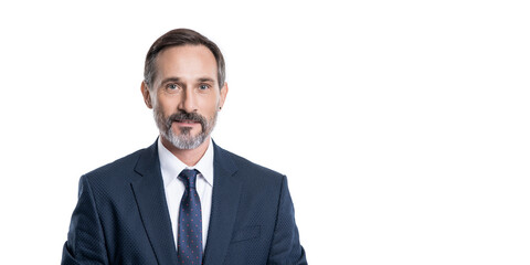 mature businessman isolated on white background with copy space. businessman in formal suit