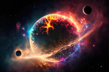 Obraz na płótnie Canvas Fantasy is an abstract planet in space with stars and galaxies as its backdrop. Generative AI