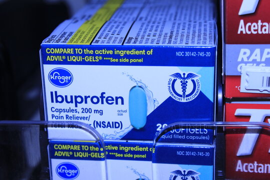 ibuprofen in boxes on a shelf at a store