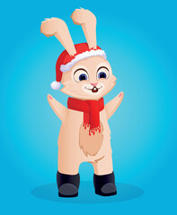 Chinese New Year 2023 is the year of the rabbit, the symbol of the Chinese zodiac. Cute Christmas Bunny. Postcard template