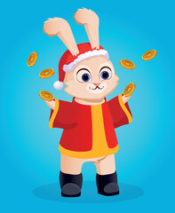 Chinese New Year 2023 is the year of the rabbit, the symbol of the Chinese zodiac. Cute Christmas Bunny. Postcard template