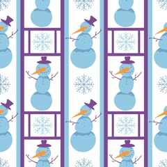 Winter seamless snowman and snowflakes pattern for Christmas wrapping paper and kids notebooks