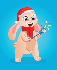 Chinese New Year 2023 is the year of the rabbit, the symbol of the Chinese zodiac. Cute Christmas Bunny. Postcard template
